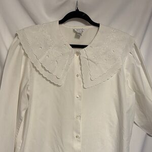 Witt Grandmacore Vintage White Blouse with Collared Embroidery SZ 16